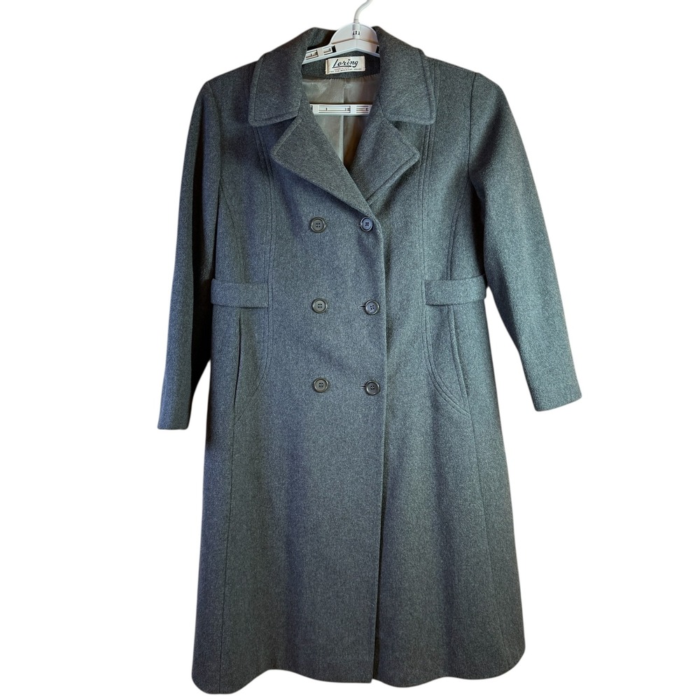 Vintage Loring Women's Gray Double Breasted Wool Blend Overcoat Made in USA Sz M